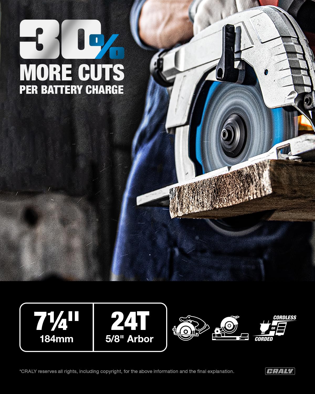 CRALY 7-1/4 Inch 24 Teeth Wood Cutting Framing Circular Saw Blade